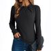 K Solid Color Brushed Cross-neck Ruffled Long-sleeve Slim-fit Camisole_ecoleips.com
