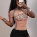 Summer Women's Sexy Sweet Spicy Style Sheer Print Slim Fit Short Seamless Top For American Fashion_ecoleips.com