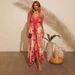 2025 New Spring Summer Off-Shoulder V-Neck Women's Printed Fairy Long Elegant Dress With Flared Hem_ecoleips.com