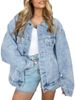 Women's Long Sleeve Denim Jacket Oversized Button Fashion Coat Spring Outerwear For Ladies_ecoleips.com
