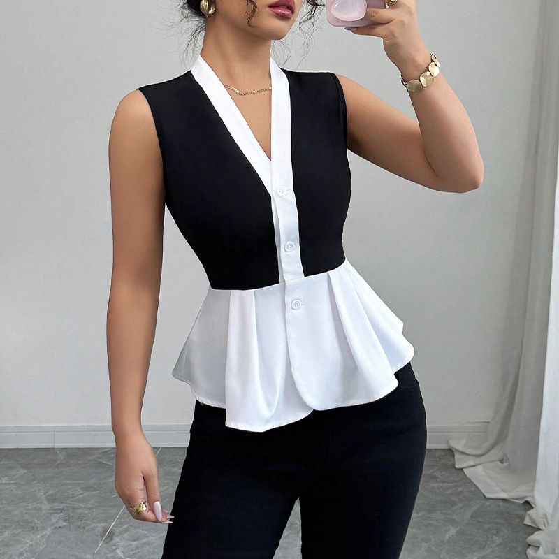 Women's Clothing Sleeveless Shirt Commuter Style Two Piece Cardigan Shirt_ecoleips.com