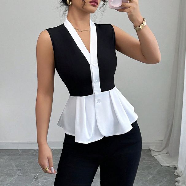 Women's Clothing Sleeveless Shirt Commuter Style Two Piece Cardigan Shirt_ecoleips.com