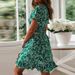 Boho Floral Print Ruffles Women Dress 2023 Summer Sexy V Neck Short Sleeve A Line Chiffon Mini Dresses Beach Vacation Sundress_ecoleips.com