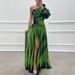 25 Years European And American Oblique Shoulder Dress Party Elegant Printed Long Dress_ecoleips.com