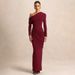 Women's Elegant Slim Fit Pleated Dress American Style Solid Color Asymmetrical Neckline For Autumn Winter_ecoleips.com