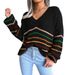 Ins Style Autumn Winter New Rainbow Striped Casual Loose Sweater Women's Fashion_ecoleips.com