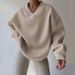 Women's Casual Long Sleeve Round Neck Pullover Sweatshirt - Loose Fit Solid Color Streetwear (Multiple Colors & Sizes)_ecoleips.com
