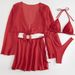 Verve Fashion Solid Color Bikini Four-Piece Set Swimsuit Women's Two-Piece Cover-Up Sexy Swimwear_ecoleips.com