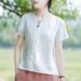 Cotton-Linen Ethnic Style New Chinese Embroidered Short-Sleeve T-Shirt, Spring/Summer Artistic Women's Loose Casual Top,_ecoleips.com