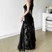 2025 Summer New Women's Clothing Sexy Pure Black Lace Hollow High Slit Dress_ecoleips.com