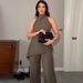 Cross-Border Satin For Women Summer Two-Piece Set Casual Fashion High-End European And American Style Export Long Pants_ecoleips.com