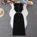 Women's Clothing Sleeveless Knitted Dress For Women Summer Style Heavy Beading Design Round Neck Straight Skirt_ecoleips.com