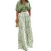 Women's V-Neck Printed Shirt & Wide-Leg Pants Set – Lightweight Polyester Travel Outfit (8 Vibrant Colors, Animal Print, Breathable Summer Essential)_ecoleips.com