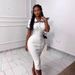 Women's Color Block Knit Dress With Lace Collar Single-Breasted Slim Fit Midi Skirt_ecoleips.com