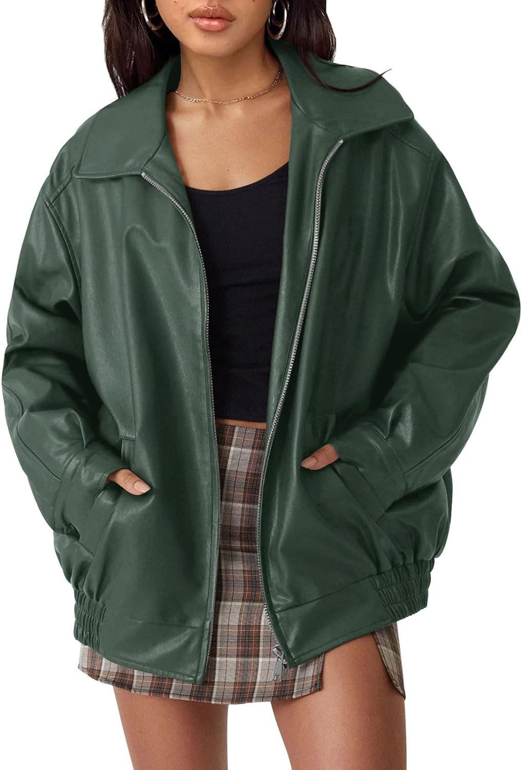 Women's Oversized Biker Jacket Faux Leather Coat Long Sleeve Motorcycle Outerwear For Fall Winter Fashion_ecoleips.com