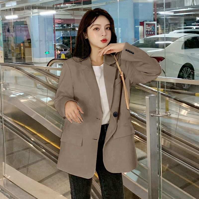 Casual Women's Blazer Jacket Loose Fit Korean Style Autumn Spring Trench Coat British Retro Fashion_ecoleips.com