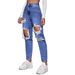 European And American Blue Ripped High-Waisted Straight-Leg Jeans For Women Fashion Versatile Long Pants_ecoleips.com