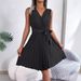 Real Shot European And American Spring Summer Elegant Cross V-neck Sleeveless Waist Pleated Dress Independent Foreign_ecoleips.com