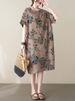 Short Sleeve Cotton Linen Vintage Print Summer Dresses For Women 2026 New Casual Loose Midi Holiday Ladies Dress Elegant Clothes_ecoleips.com