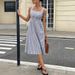 Summer Elegant Simple Women's Square Neck Dress Waist Cinching Striped Sleeveless Casual Clothing_ecoleips.com