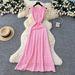 Beaded Hollow Out Women's Dress American Style Round Neck Slim Fit Waist Short Sleeve Summer Knit Dress_ecoleips.com