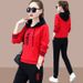 Women's plus Size Casual Two-Piece Set Korean Style Outfit Loose Fit Printed Sweatshirt And Pants Spring Autumn_ecoleips.com