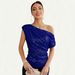 Women's Clothing Sequined Glitter Beads Oblique Collar Short Sleeved Summer Women's T Shirt_ecoleips.com