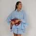 Women's Summer Loose Fitting Shirt And Shorts Set Ruffled Three Quarter Sleeve Top_ecoleips.com