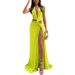 Verve 2025 New Women's Hollow Knot Slit Deep V-neck Irregular Dress_ecoleips.com