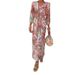 Spring Arrival Women's V Neck Color Block Print Hollow out Dress/Elegant Long Skirt Stylish European American Style Clothing_ecoleips.com