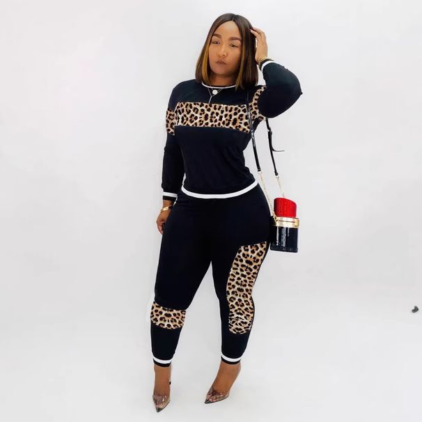 Women's Clothing Leopard Print Two Piece Set - Long Sleeve Top & Trousers Outfit For Autumn Wildly Sophisticated_ecoleips.com