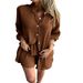Verve 2025 New Women's Casual Solid Color Cotton Linen Shorts Long Sleeve Wrinkled Fabric Shirt Two-Piece Set_ecoleips.com