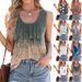 Women's Clothing Spring And Summer New Round Neck Tie Dye Printed Loose Sleeveless T Shirt Vest For Women_ecoleips.com