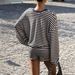 Y2K Striped Lounge Set - Oversized T-Shirt & Shorts Comfy Two-Piece Outfit For Women (Khaki, S-XL)_ecoleips.com