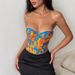 European And American Style Foreign Trade Oil Painting Colorful Fishbone Slim Vest Bra Tie Up Bra French Retro Jacquard Bandeau Women's_ecoleips.com