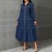 Women’s Clothing Simple And Elegant Cardigan Long Sleeved Long Denim Dress Source_ecoleips.com