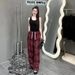 Women's Summer Solid Color Sleeveless Vest Top Trendy Two Piece Set Casual Plaid Wide Leg Pants New Style_ecoleips.com