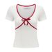 Women's Summer Pure Cotton T-Shirt Color Blocked Short Sleeve Bow Detail Slim Fit Unique Style_ecoleips.com