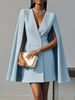Women's Double Breasted Shawl Cape Dress Solid Color Autumn Fashion European And American Style Cross Border Trade Clothing_ecoleips.com