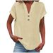 Aria Basics Aria Basics 2025 Cross-Border European And American Spring New Women's Fashion Solid Color V-Neck Button Cotton-Linen Short-Sleeve_ecoleips.com