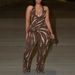 Women's Clothing Elegant Sexy Slim Fit Elastic Backless Tassel Print Halter Neck Strappy Flared Jumpsuit_ecoleips.com