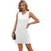 2025 V-neck In-stock Solid Color Sleeveless Slit Loose Beach For Women, Cross-border Seaside Vacation Dress_ecoleips.com
