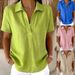 European And American Women's Summer Cotton Linen Solid Color Casual Shirt Short Sleeve Loose Top_ecoleips.com