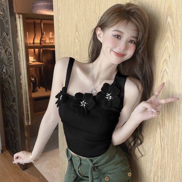 Irregular Design Three-dimensional Floral Knitted Camisole For Women, New Summer Trendy Slim-fit Outerwear Top_ecoleips.com
