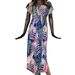 Women's Stylish Maxi Dress Printed Pattern Deep V‑Neck Backless With Tie‑Up Detail_ecoleips.com