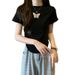 Women’s Clothing Large Size Butterfly Short Sleeved T Shirt For Women Ins Summer Pure Desire Short Popular Simple Style Bottoming Shirt Top_ecoleips.com