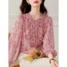 Pink Floral Women, 2025 Spring-summer New High-end Shirt, Mulberry Silk Pink Dopamine Blouse For Women_ecoleips.com