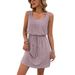 Women's Clothing Square Collar Hollow Texture Drawstring Sleeveless Dress_ecoleips.com