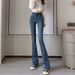 Women's Clothing Slimming Stretch Denim Jeans Slightly Flared Short Blue Gray Straight Leg Pants For Height Enhancement Autumn Winter Style_ecoleips.com