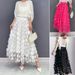 Women's 3D Decorative Patches Mesh Panels Lined Midi Skirt Casual A-Line_ecoleips.com
